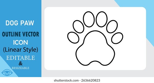 Simple linear style dog paw print vector icon. Editable and resizable outline design.