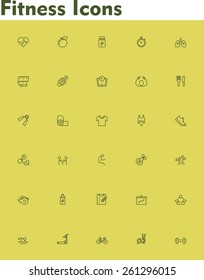Simple linear Vector fitness and sport equipment icon set 