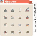 Simple linear Vector icon set representing Germany travel destinations and culture symbols