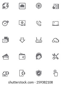 Simple linear Vector icon set representing Internet service provider objects and network equipment