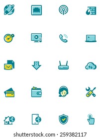 Simple linear Vector icon set representing Internet service provider objects and network equipment