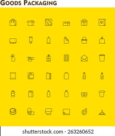 Simple linear Vector icon set of the packaging related objects - boxes, crates, bottles and other containers