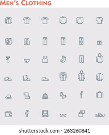 Simple linear Vector icon set representing men clothes and accessories