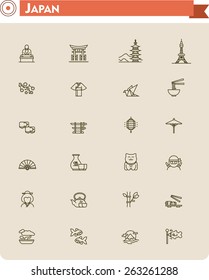 Simple Linear Vector Icon Set Representing Japan Travel Destinations And Culture Symbols