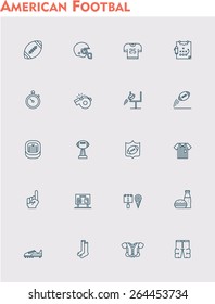 Simple linear Vector icon set representing American football equipment, clothes, ball