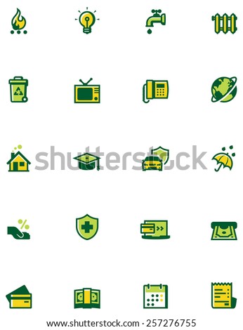 Simple linear Vector icon set representing paying domestic bills
