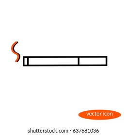 A simple linear vector image of a smoking cigarette with a filter, a flat line icon