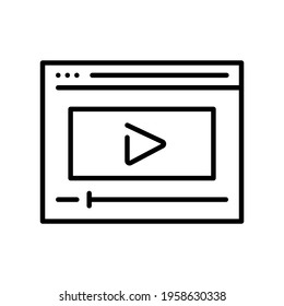 Simple linear video course icon vector illustration. Monochrome logo online lecture webinar isolated. Modern screen player for watching movie, web training, self educational material, media content