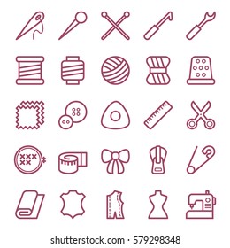 Simple linear web icon set of sewing equipment and needlework. Vector illustration