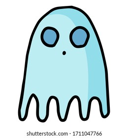 Simple linearcartoon style illustration. Vector disoriented blue ghost isolated on white background. Design Element for books, magazines, textiles