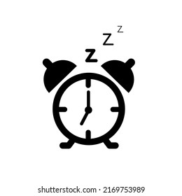 Simple lineart clock icon with arrows at night sleeping time. Bedtime symbol in line art style. Pictogram for web interface design. Linear flat vector illustration isolated on white background