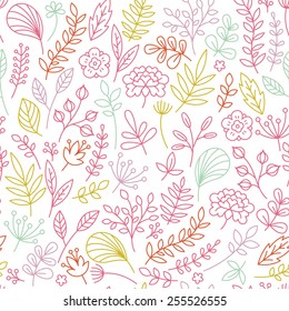 Simple lineart floral seamless pattern. Vector illustration