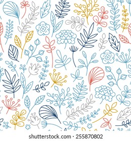 Simple lineart floral seamless pattern. Vector illustration