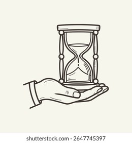 Simple Lineart Hand Holding Hourglass Symbol of Passing Time Illustration