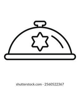 Simple lineart icon of a cloche covering food, representing jewish cuisine and kosher dining experiences