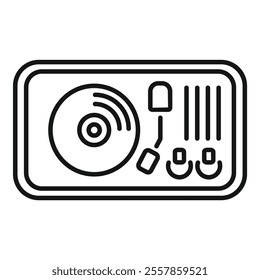 Simple lineart icon of a vinyl record player playing music, isolated on white background