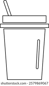 A simple line-art illustration of empty shake glass with dome lids, featuring a straw. Perfect for representing milkshakes, smoothies, or cold beverages