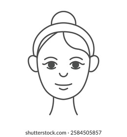 A simple line-art illustration of a woman's face with a skincare headband. This icon represents beauty routines, self-care, facial treatments, and skincare essentials.