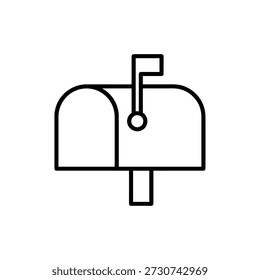 Simple Lineart Metal Mailbox with Flag Outline Illustration Icon