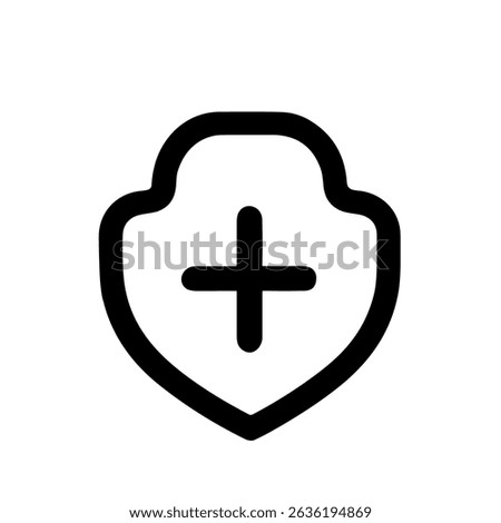 Simple Lineart Shield with Plus Sign Medical Protection Element Icon