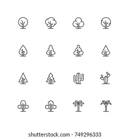 Simple lineart trees icons. Vector landscape line symbols. Isolated plant signs. Illustration plant tree collection lin style