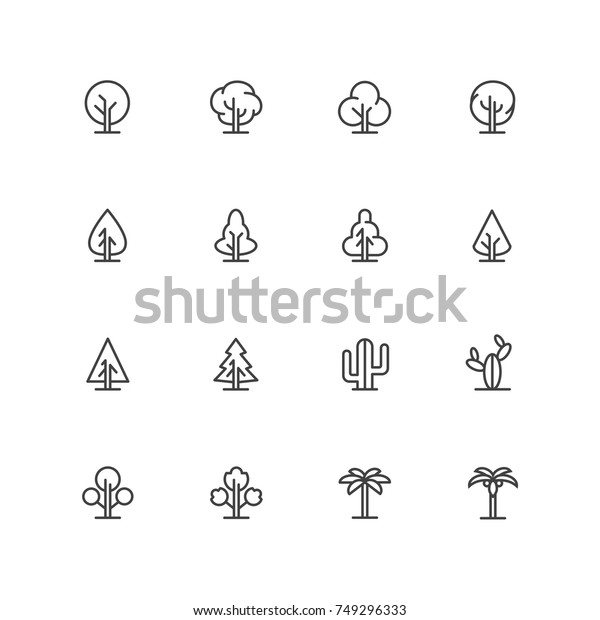 シンプルなラインアートツリーのアイコン ベクター横線のシンボル 植物の標識 イラスト植物の木のコレクション線のスタイル のベクター画像素材 ロイヤリティフリー