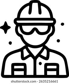 Simple Lineart Worker With Hard Hat and Safety Glasses Icon Symbol