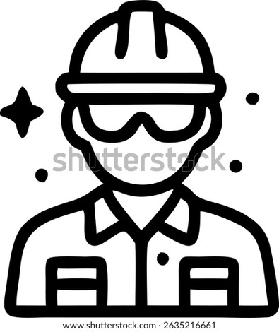 Simple Lineart Worker With Hard Hat and Safety Glasses Icon Symbol
