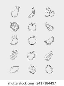 Simple Lined Fruits Illustration Design Set