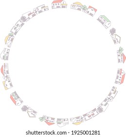 Simple lined houses around circle town vector illustration