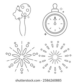 Simple Lined Monoline Iconographic New Year