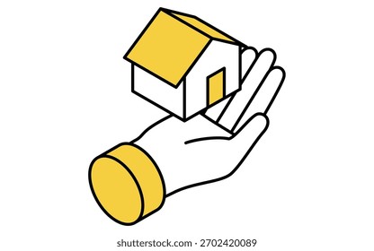Einfache isometrische Illustration für Immobilienkauf, Kauf eines Hauses, Vektorgrafik
