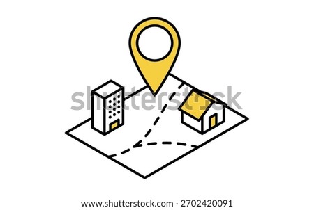 Simple line-drawn isometric illustrations for real estate purchases, location and area verification, Vector Illustration