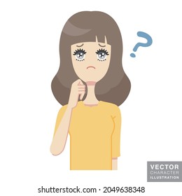 A simple lineless woman's word-of-mouth illustration of a worried pose with an uneasy expression feeling doubts