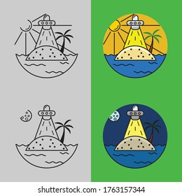 Simple Lineout Logo Design. Simple Logo of UFO Island with Four Variations. Simple Coloured Travelling Logo .