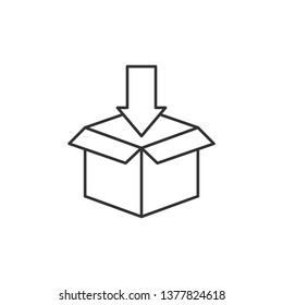 Simple liner Box icon, delivery and shipping, open package, unbox icon with check sign. Box icon and approved, confirm, done, tick, completed symbol