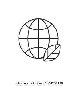 Simple liner Leafs and globe Eco planet icon, mockup save planet logo