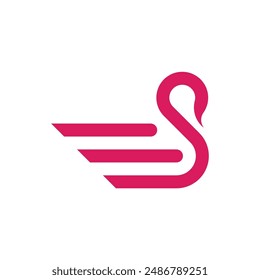 simple lines of beautiful pink swans logo vector