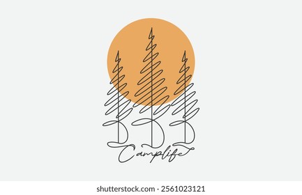 Simple lines, bold strokes, a minimalist design for a camping-themed t-shirt, Ready To Print Camping Vector T Shirt Design Template, Wall Art, Mug, Sticker, Banner, Tee, Hoodie, Printable, Illustratio