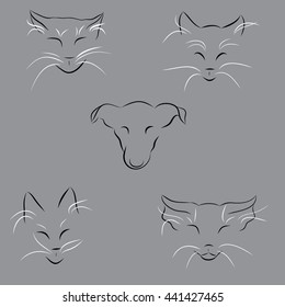 Simple lines cats and dog