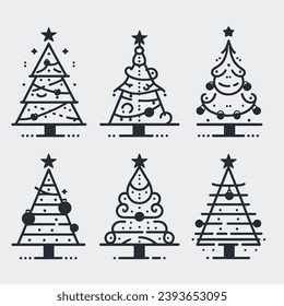 Líneas simples y puntos árboles navideños