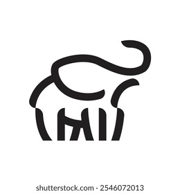 simple lines of a fat elephant with its trunk up logo vector