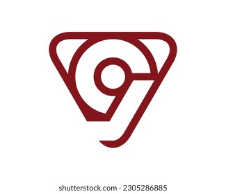 simple lines flat logo template of initial letter number 9 0 O G C inside triangle