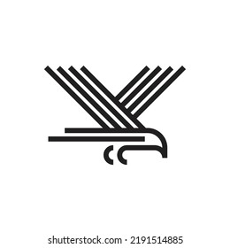 líneas simples del vector del logotipo del ave voladora