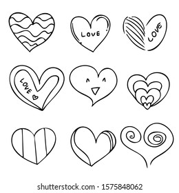 Simple lines heart Valentine card Hand drawn style vector illustration