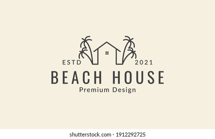 simple lines house and coconut tree  logo vector icon symbol design graphic illustration