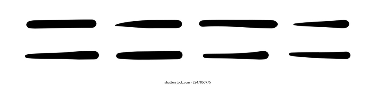 Líneas simples elementos del paquete de colección de brochas de tinta. Ilustración vectorial del marcador negro.