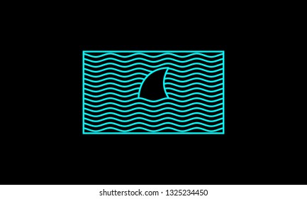 Simple Lines Shark And Waves Illustration