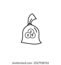 El logotipo simple, en forma de línea del bolso del dólar es conveniente para el Diseño gráfico de logotipos e iconos de la compañía