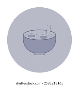 Simple, line-style icon of bowl of soup with circular ingredients and spoon. Minimalist style design suitable for menu concepts